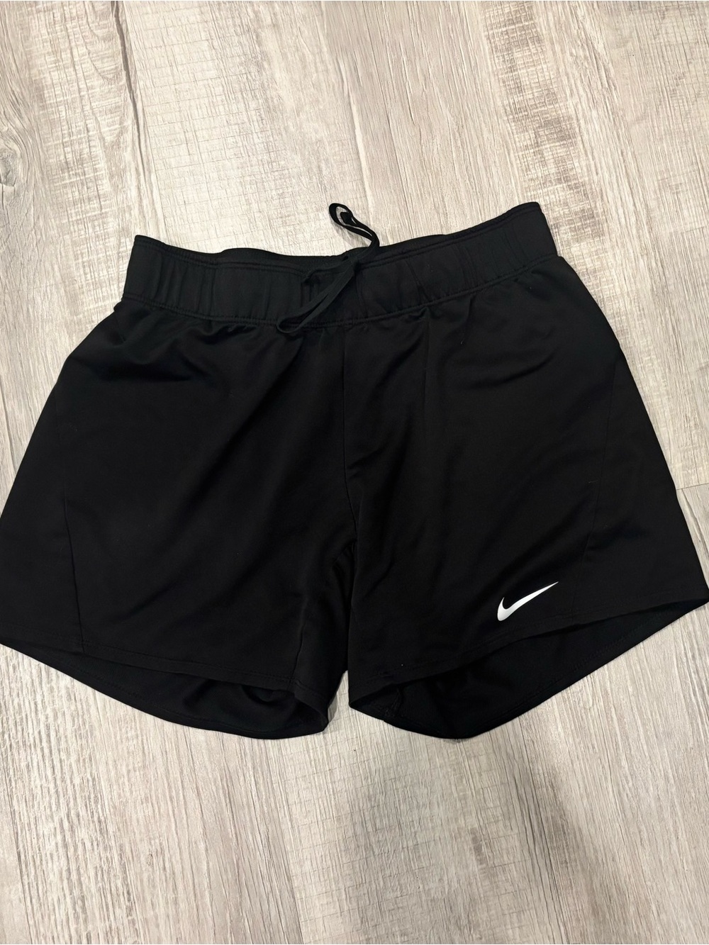 Nike Women's Black Athletic Shorts with White Swoosh